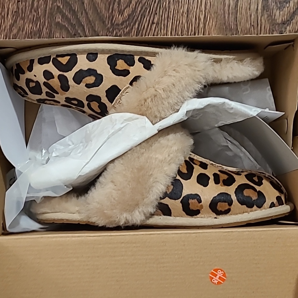 UGG scuffette ii slipper leopard, size 6 women's, new in box